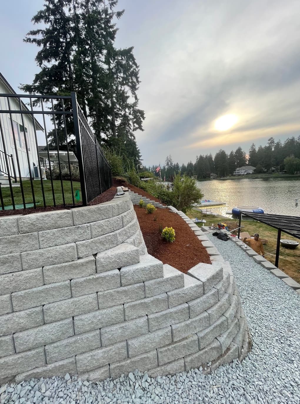 Lakefront retaining wall installation project in Tacoma WA